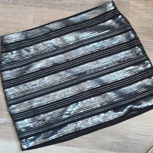 Express Fully Lined Black Sequin Mini Skirt Size 6 NWT
